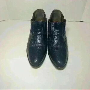 STACY ADAMS Ankle Boots Men Sz 9 1/2M Pull on Ostrict Quill Print Leather Blue